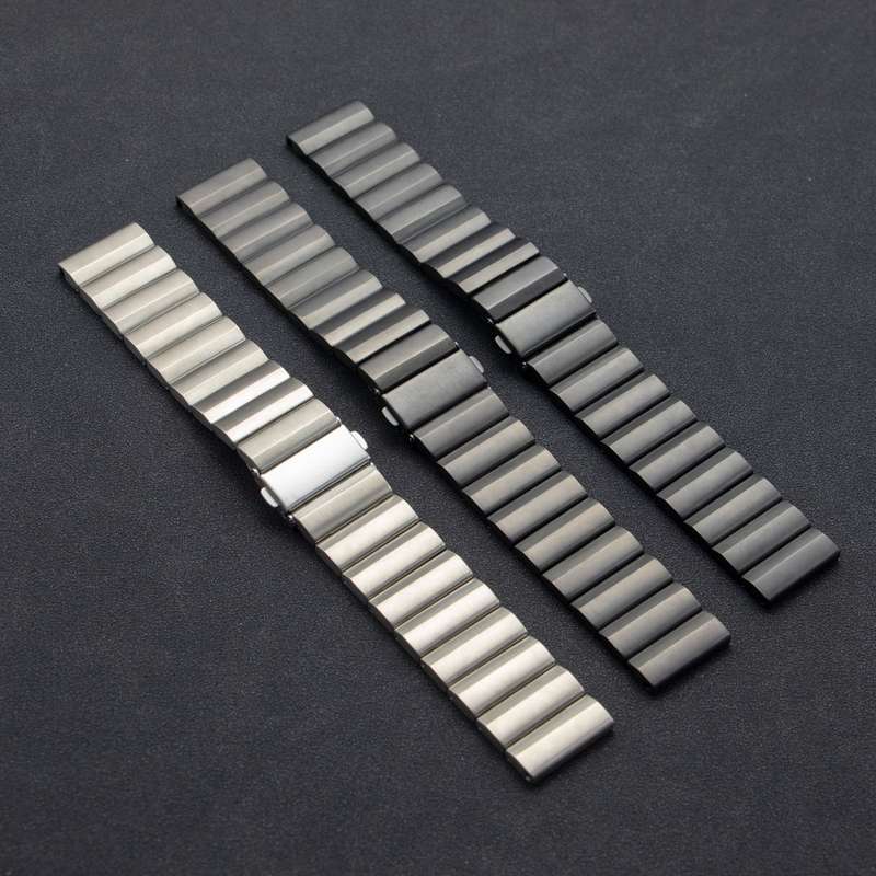 22mm Three Plants Flat Buckle Titanium Alloy Watch Band(Silver)
