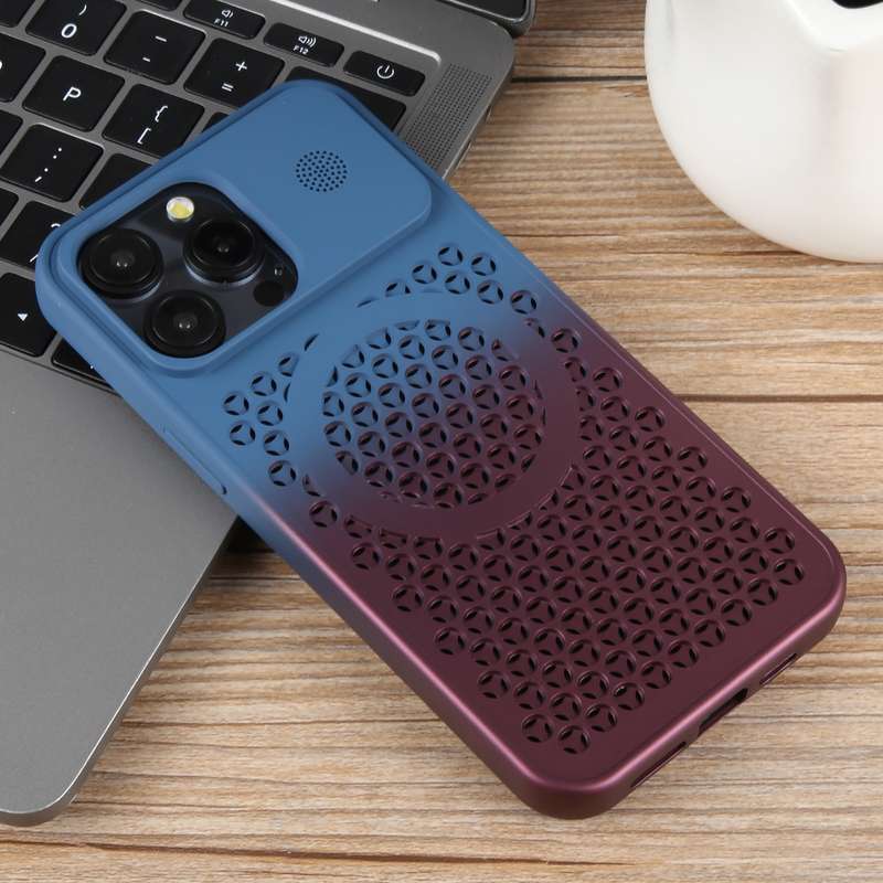 For iPhone 14 Pro Max Gradient Color Honeycomb Aromatherapy MagSafe Phone Case(Blue Red)