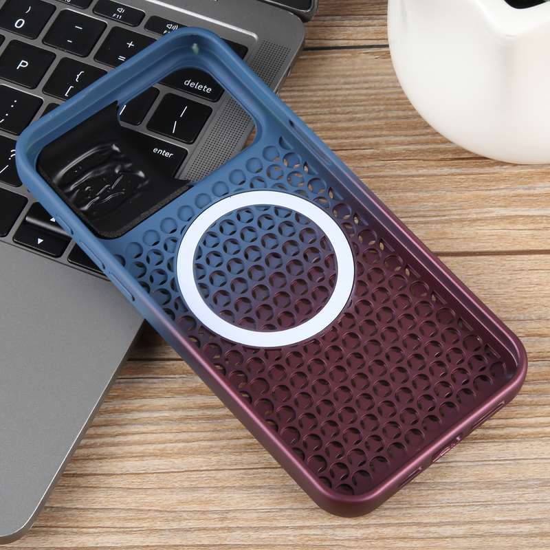 For iPhone 14 Pro Max Gradient Color Honeycomb Aromatherapy MagSafe Phone Case(Blue Red)