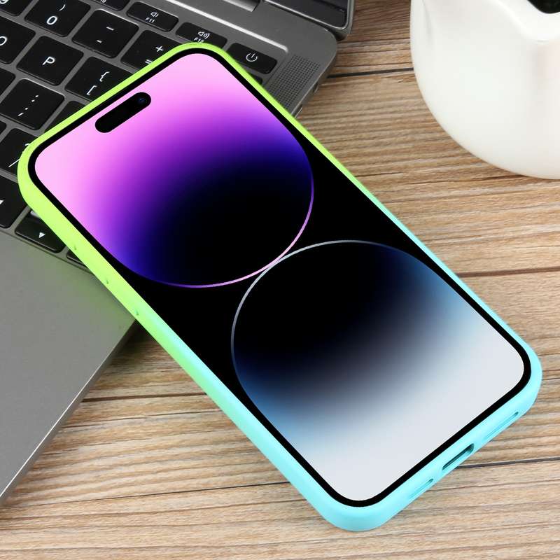 For iPhone 14 Pro Max Gradient Color Honeycomb Aromatherapy MagSafe Phone Case(Green Blue)