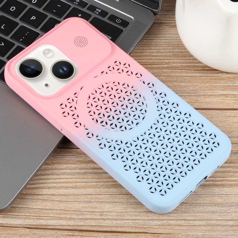 For iPhone 13 Gradient Color Honeycomb Aromatherapy MagSafe Phone Case(Pink Blue)