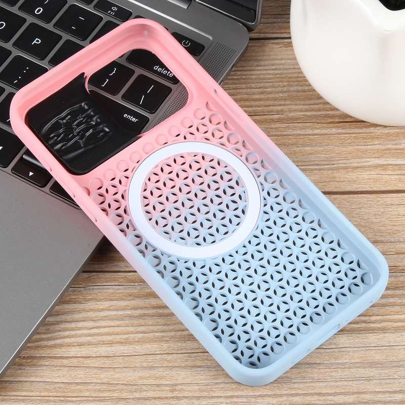 For iPhone 13 Gradient Color Honeycomb Aromatherapy MagSafe Phone Case(Pink Blue)