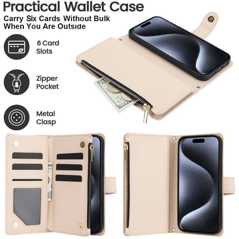 For iPhone 13 mini YM016 Rhombic Zipper Card Wallet Leather Phone Case with Lanyard(Apricot)