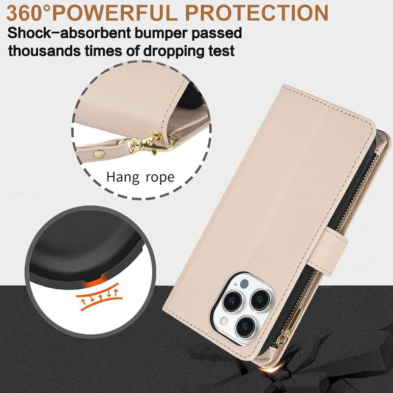 For iPhone 13 mini YM016 Rhombic Zipper Card Wallet Leather Phone Case with Lanyard(Apricot)