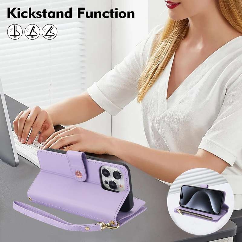 For iPhone 12 / 12 Pro YM016 Rhombic Zipper Card Wallet Leather Phone Case with Lanyard(Light P