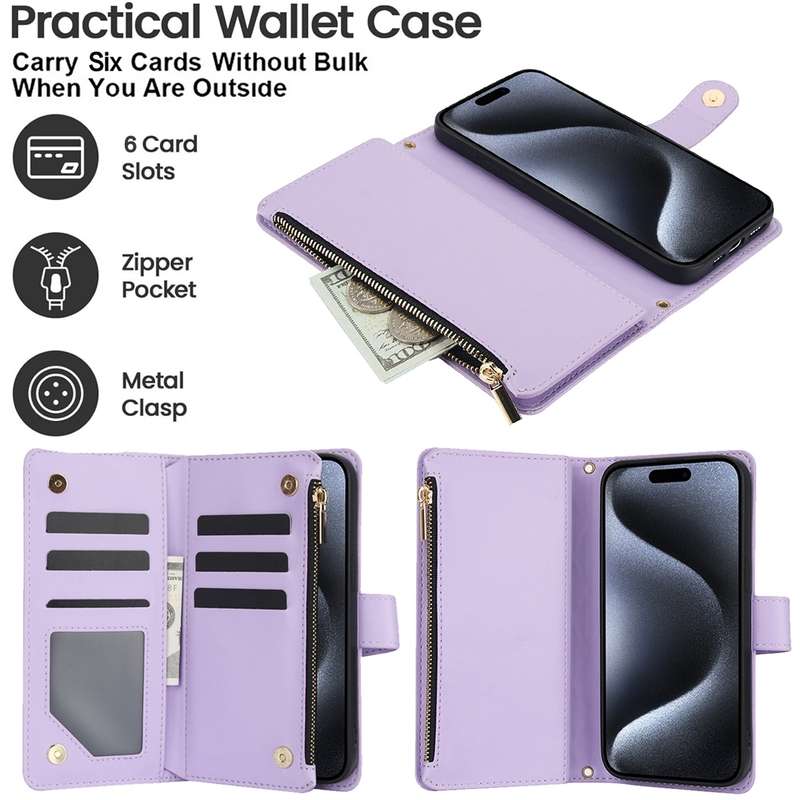 For iPhone 12 / 12 Pro YM016 Rhombic Zipper Card Wallet Leather Phone Case with Lanyard(Light P