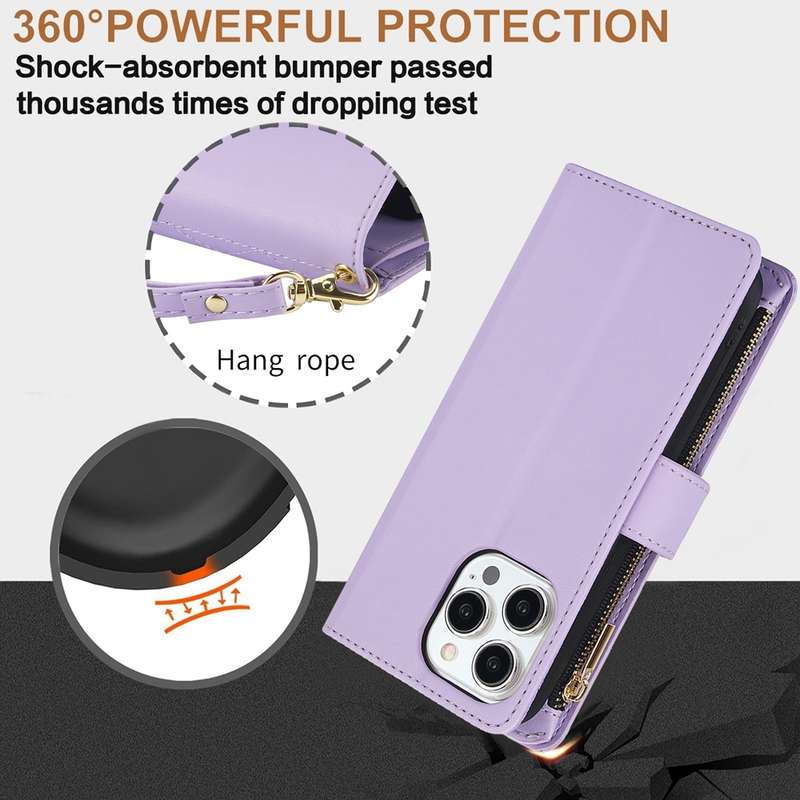For iPhone 12 / 12 Pro YM016 Rhombic Zipper Card Wallet Leather Phone Case with Lanyard(Light P