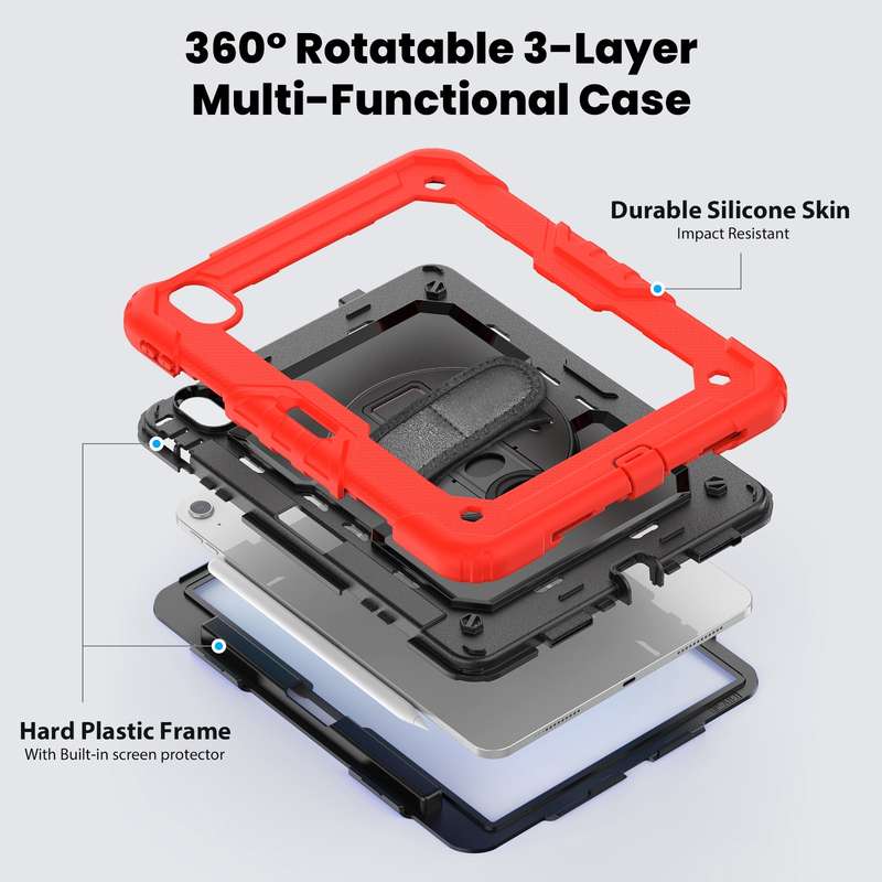 For iPad Air 11 2024 Silicone Hybrid PC Tablet Case with Shoulder Strap(Red)