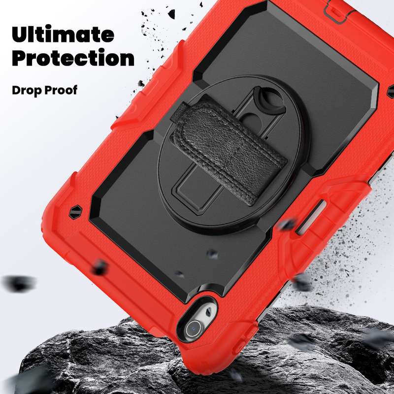 For iPad Air 11 2024 Silicone Hybrid PC Tablet Case with Shoulder Strap(Red)