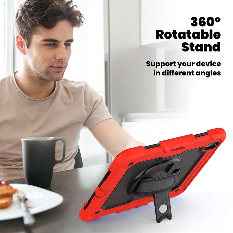 For iPad Air 11 2024 Silicone Hybrid PC Tablet Case with Shoulder Strap(Red)