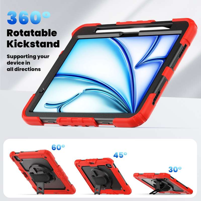 For iPad Air 11 2024 Silicone Hybrid PC Tablet Case with Shoulder Strap(Red)