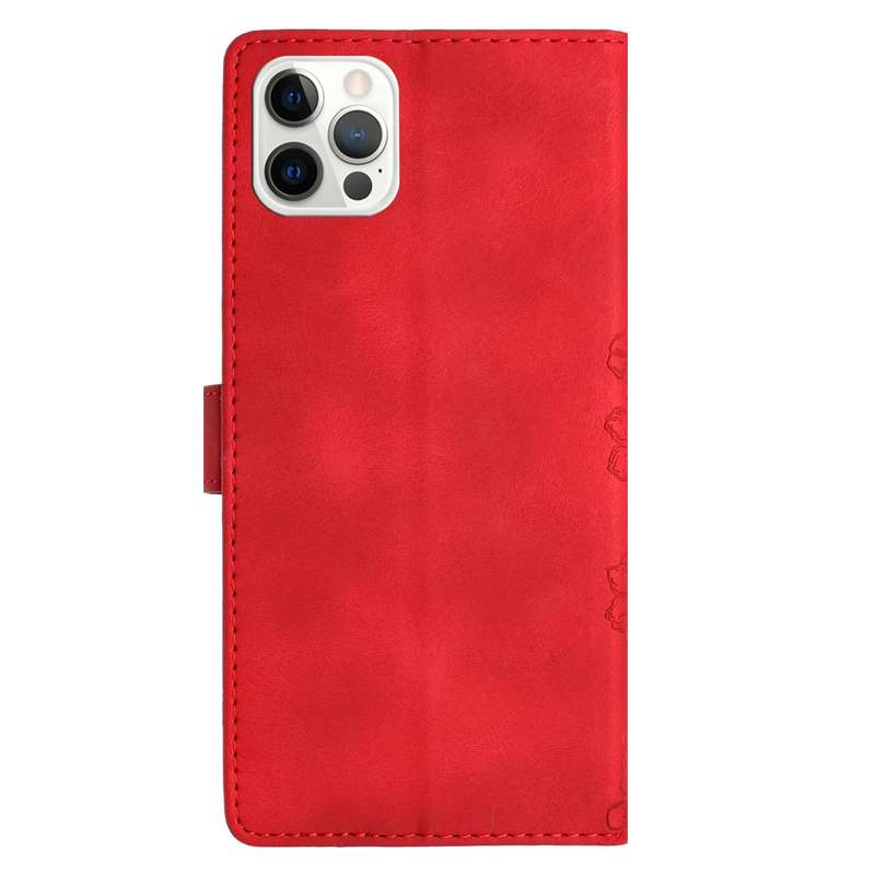 For iPhone 12 Pro Max Cherry Blossom Butterfly Skin Feel Embossed PU Phone Case(Red)