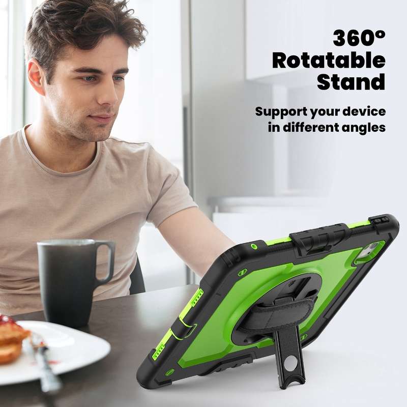 For iPad Pro 11 2024 Silicone Hybrid PC Tablet Case with Shoulder Strap(Yellow Green + Black)