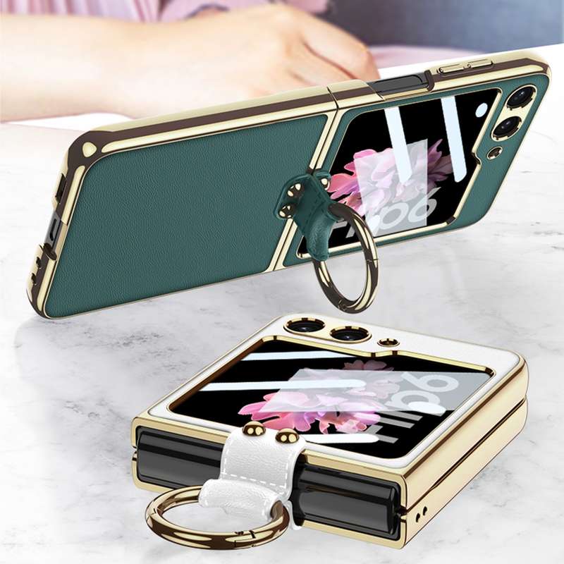 For Samsung Galaxy Z Flip6 GKK Integrated Electroplating Leather Phone Case with Ring/Strap(Bla