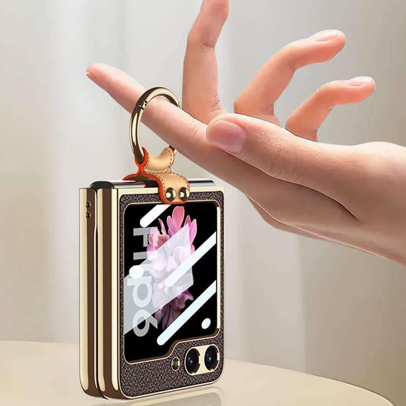 For Samsung Galaxy Z Flip6 GKK Integrated Electroplating Leather Phone Case with Ring/Strap(Bla
