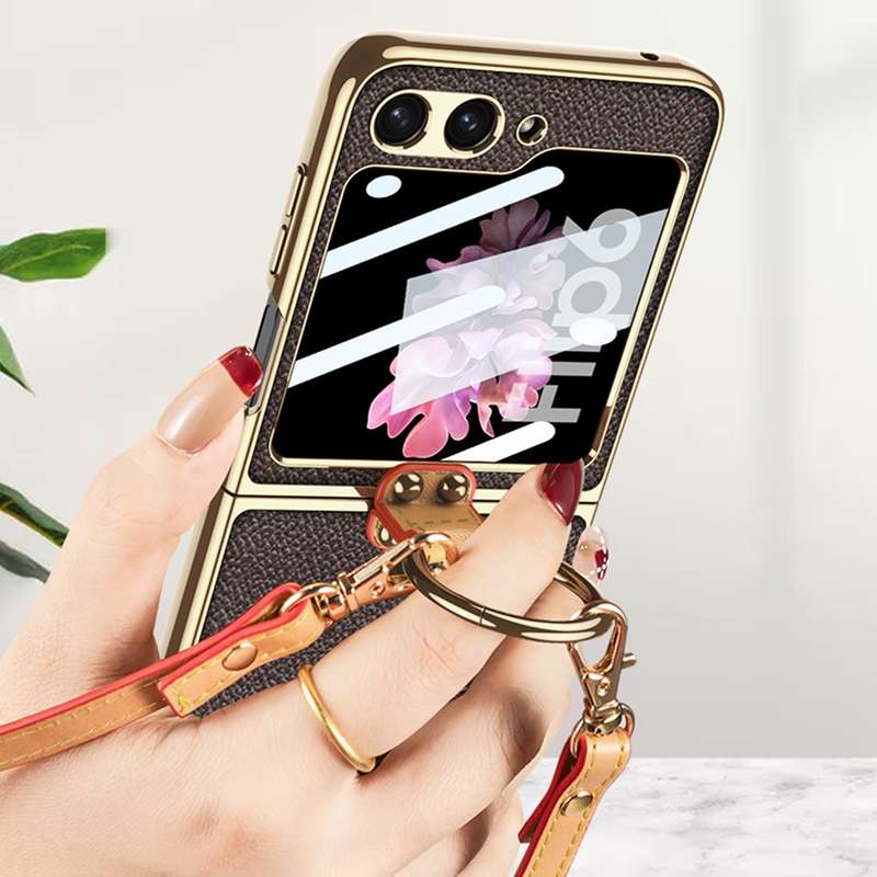 For Samsung Galaxy Z Flip6 GKK Integrated Electroplating Leather Phone Case with Ring/Strap(Bla
