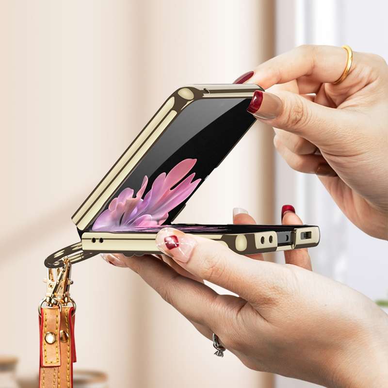 For Samsung Galaxy Z Flip6 GKK Integrated Electroplating Leather Phone Case with Ring/Strap(Bla