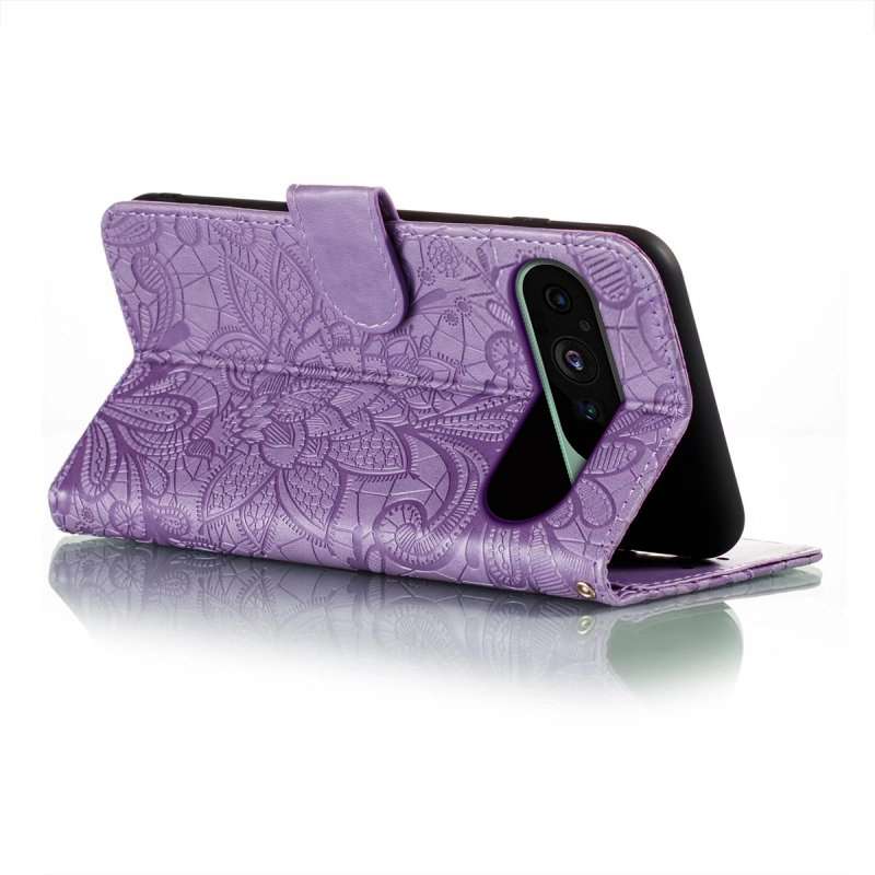 For Google Pixel 9 Lace Flower Embossing Flip Leather Phone Case(Purple)