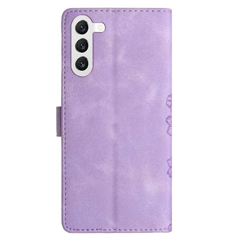 For Samsung Galaxy S24+ 5G Cherry Blossom Butterfly Skin Feel Embossed PU Phone Case(Purple)