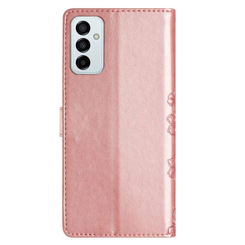 For Samsung Galaxy M52 5G Cherry Blossom Butterfly Skin Feel Embossed PU Phone Case(Rose Gold)