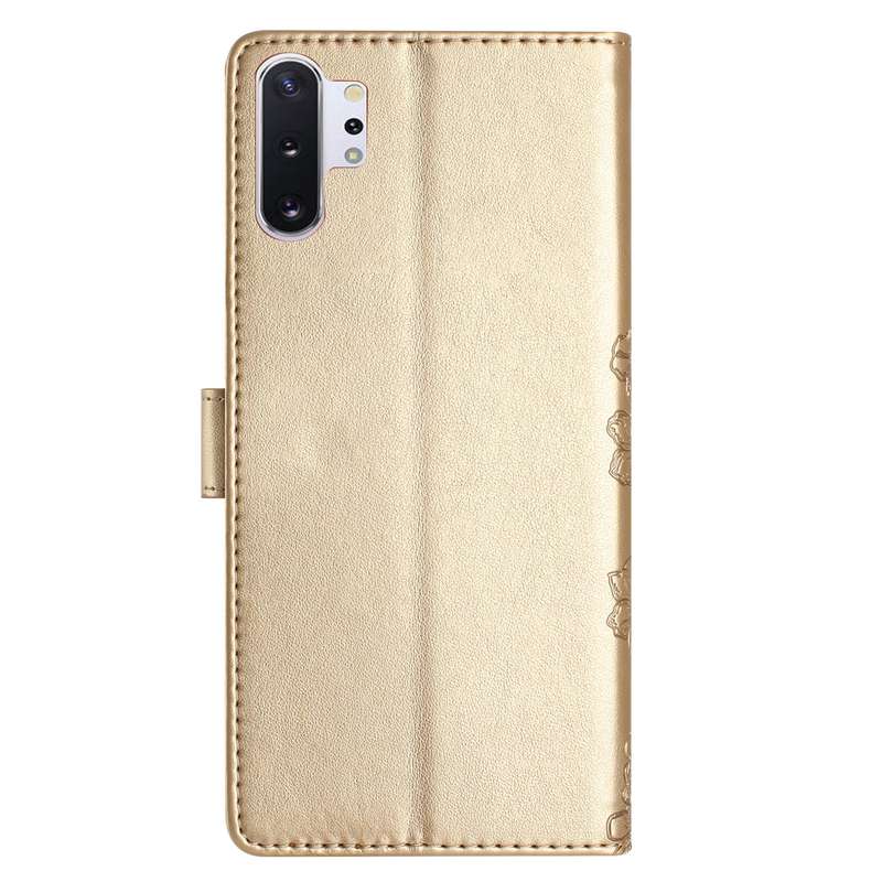 For Samsung Galaxy Note10+ Cherry Blossom Butterfly Skin Feel Embossed PU Phone Case(Gold)