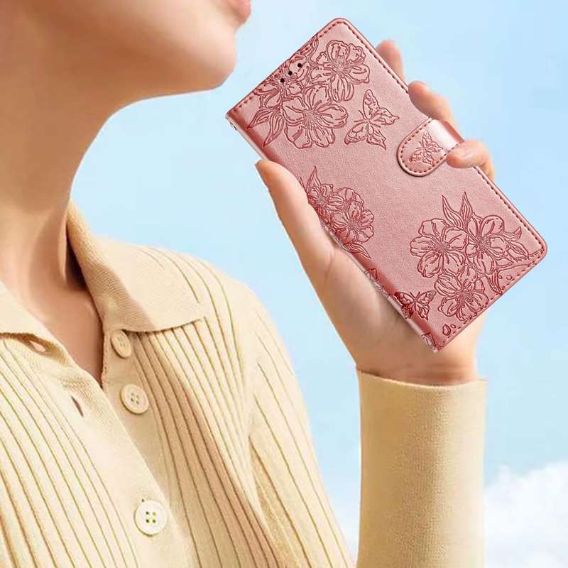 For Google Pixel 7a Cherry Blossom Butterfly Skin Feel Embossed PU Phone Case(Rose Gold)
