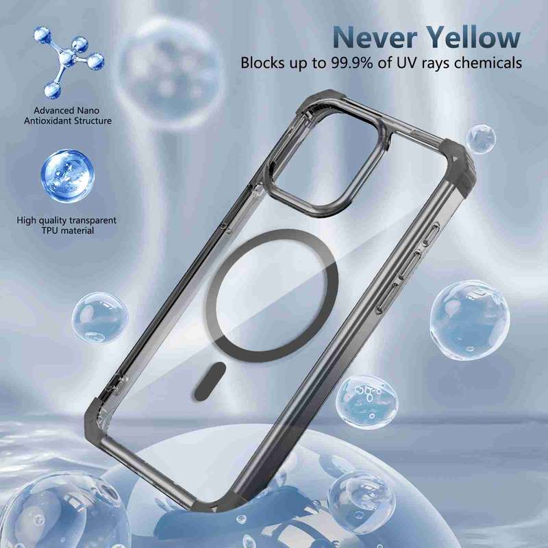 For iPhone 15 Pro Transparent MagSafe Magnetic Phone Case(Black)