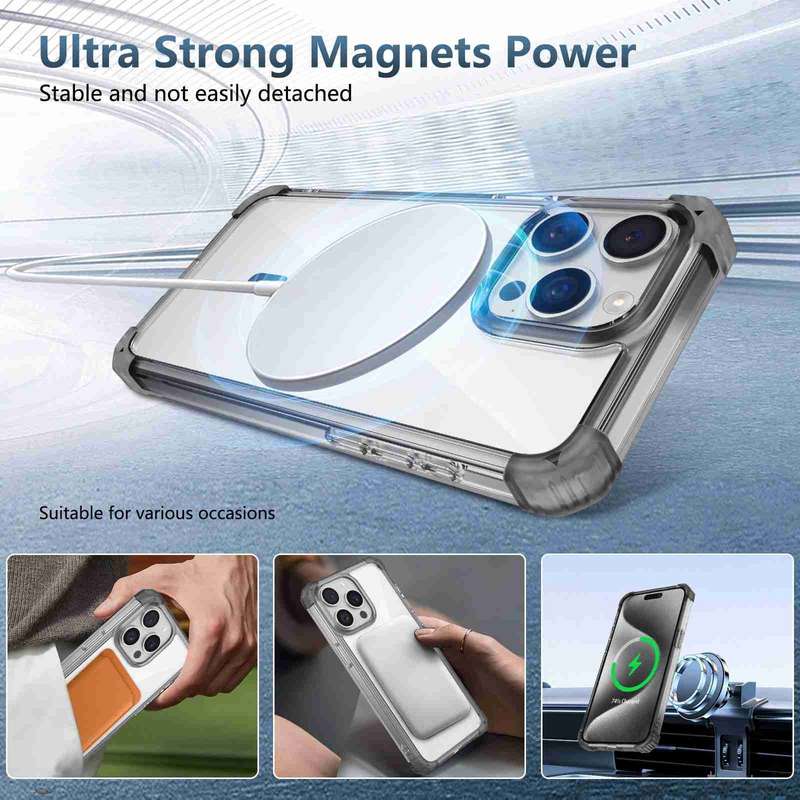 For iPhone 15 Pro Transparent MagSafe Magnetic Phone Case(Black)
