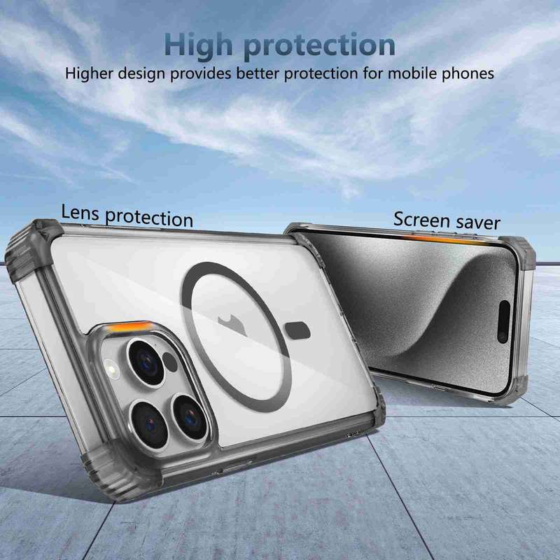 For iPhone 15 Pro Transparent MagSafe Magnetic Phone Case(Black)