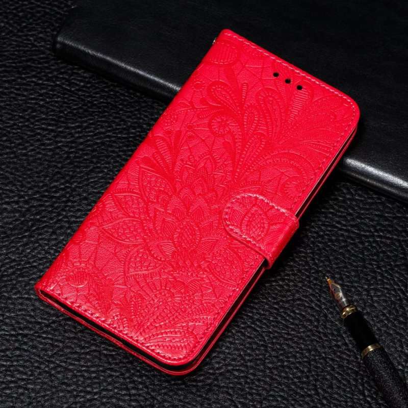 For vivo iQOO 12 Pro Lace Flower Embossing Flip Leather Phone Case(Red)
