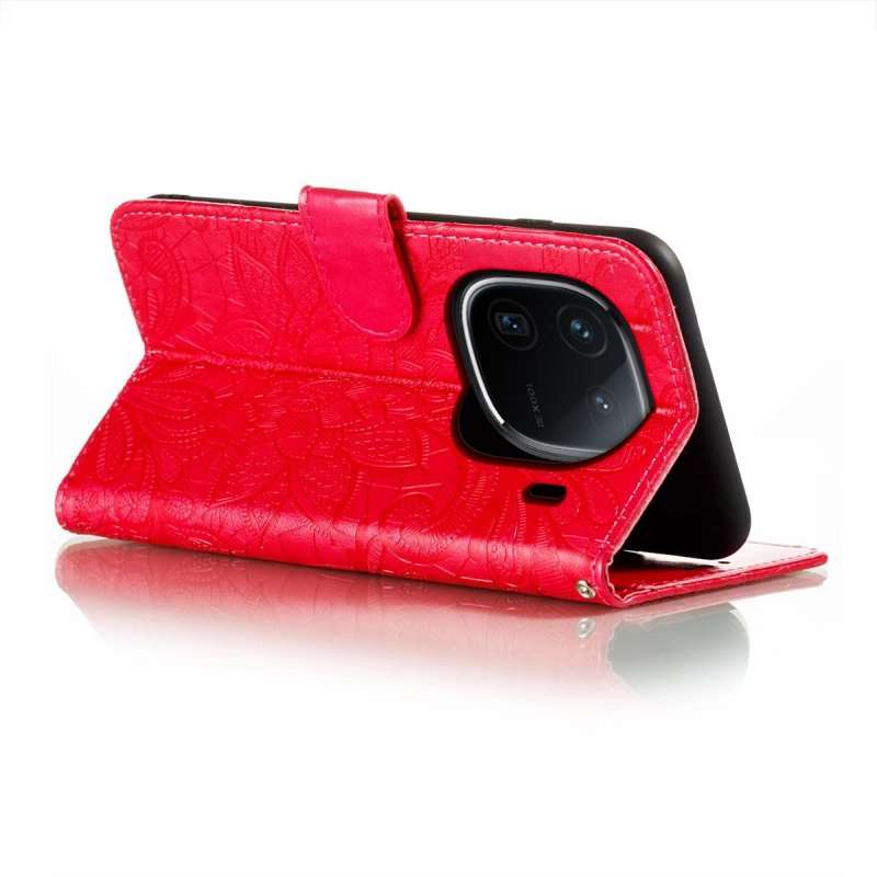 For vivo iQOO 12 Pro Lace Flower Embossing Flip Leather Phone Case(Red)