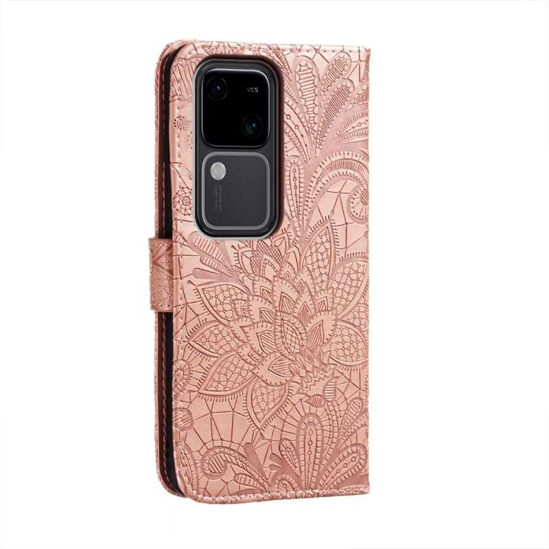 For vivo S18 Lace Flower Embossing Flip Leather Phone Case(Rose Gold)