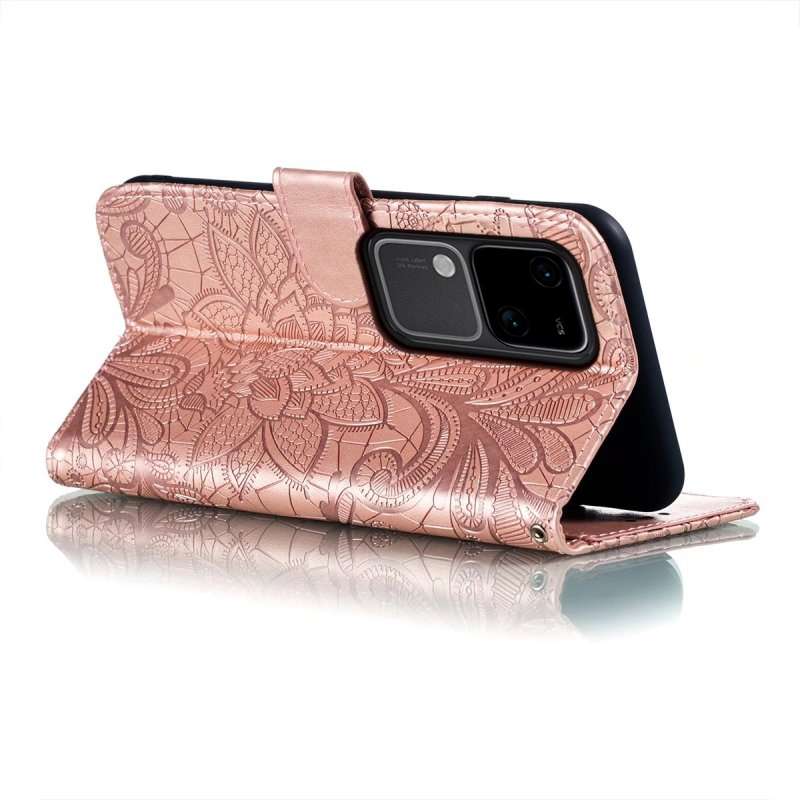 For vivo S18 Lace Flower Embossing Flip Leather Phone Case(Rose Gold)