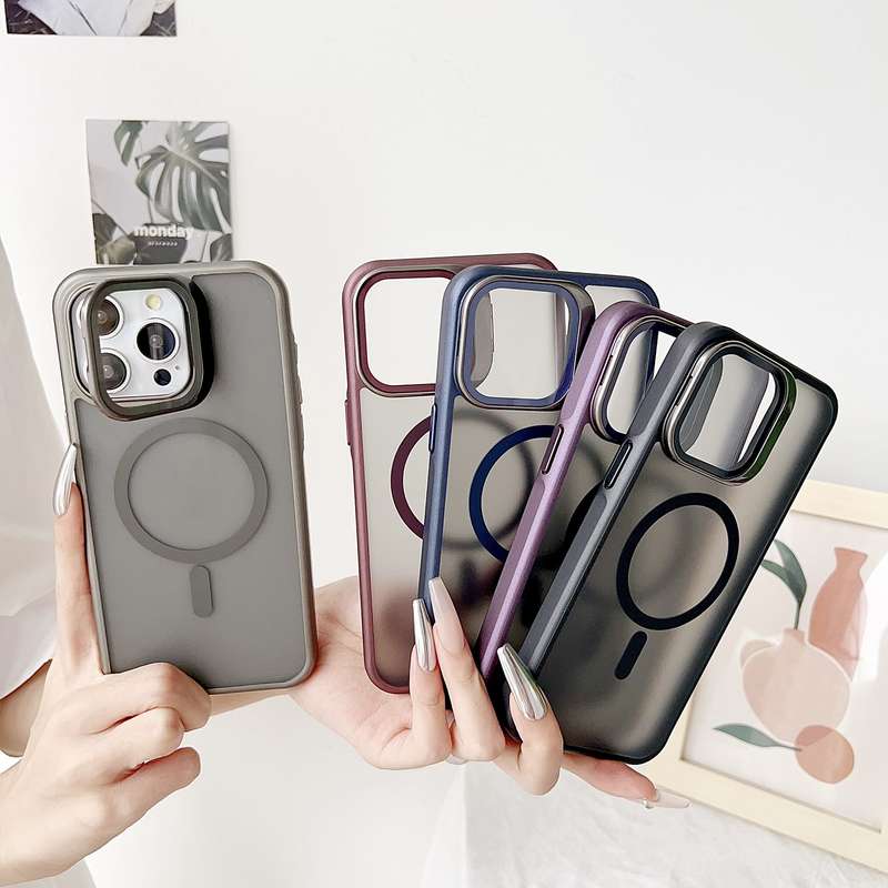 For iPhone 15 J3 Magsafe Frame Bracket Shockproof Phone Case(Dark Purple)