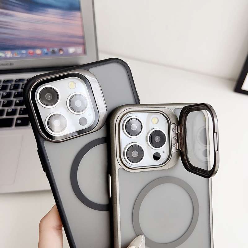 For iPhone 15 J3 Magsafe Frame Bracket Shockproof Phone Case(Dark Purple)