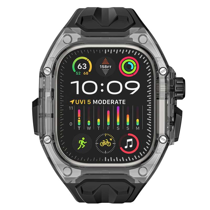 For Apple Watch Ultra 2 49mm Modified PC Hybrid TPU Watch Case Band(Black Clear Black)