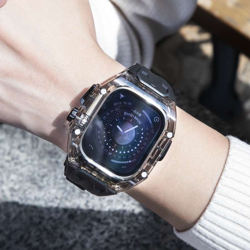 For Apple Watch Ultra 2 49mm Modified PC Hybrid TPU Watch Case Band(Black Clear Black)