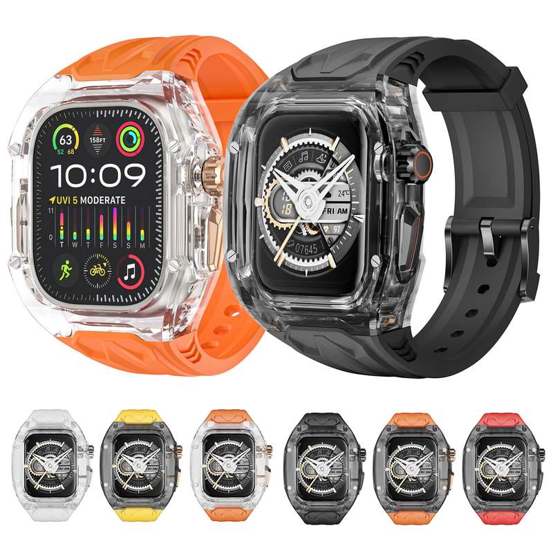 For Apple Watch Ultra 2 49mm Modified PC Hybrid TPU Watch Case Band(Black Clear Black)