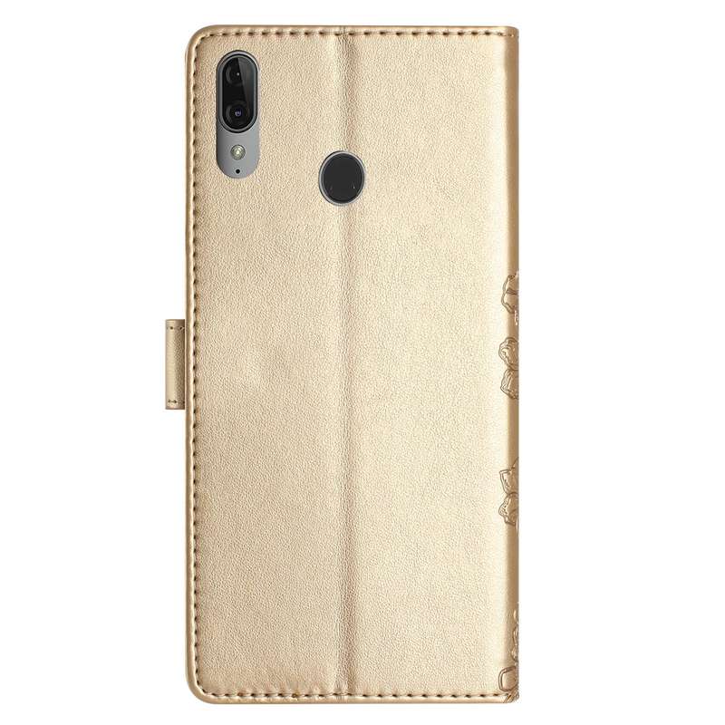 For Motorola Moto E6 Plus Cherry Blossom Butterfly Skin Feel Embossed PU Phone Case(Gold)