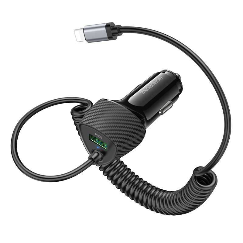 BOROFONE BZ31E Solid PD30W 8 Pin Cable + QC3.0 USB Port Car Charger(Black)