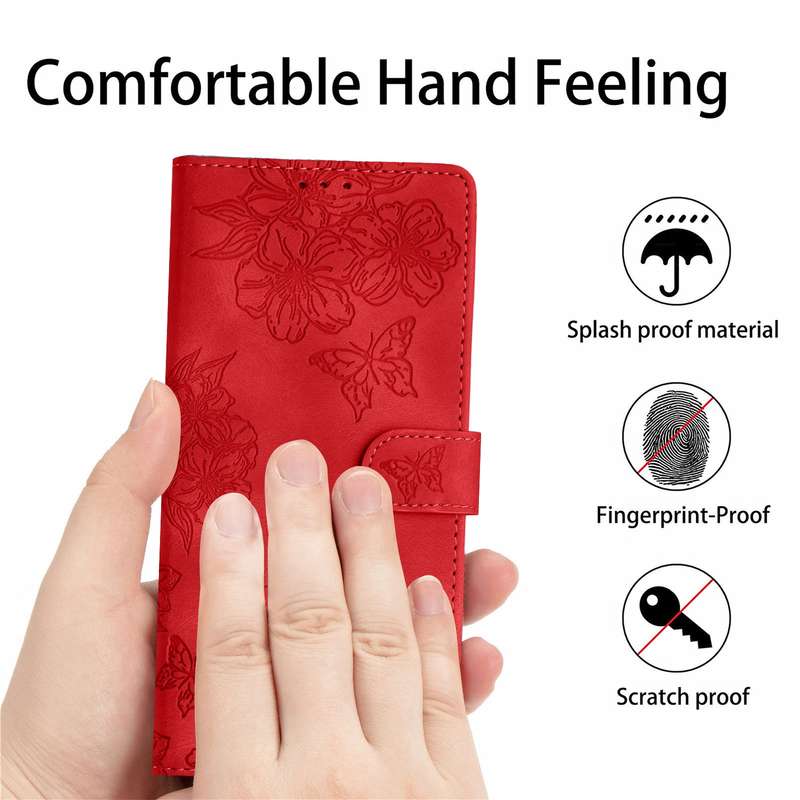 For Xiaomi Mi 10T 5G / 10T Pro 5G Cherry Blossom Butterfly Skin Feel Embossed PU Phone Case(Red