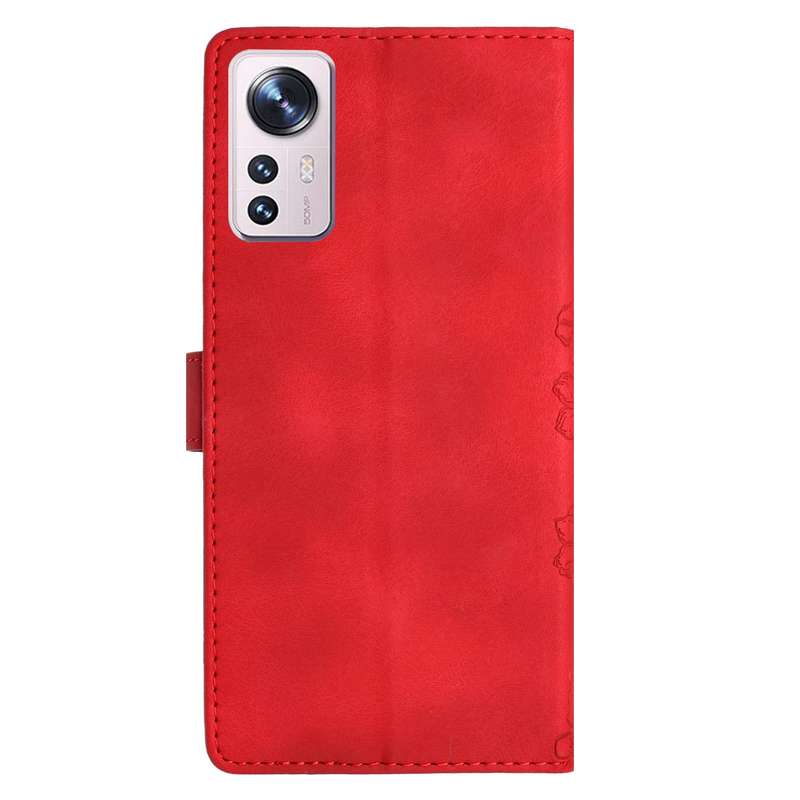 For Xiaomi 12 Pro Cherry Blossom Butterfly Skin Feel Embossed PU Phone Case(Red)