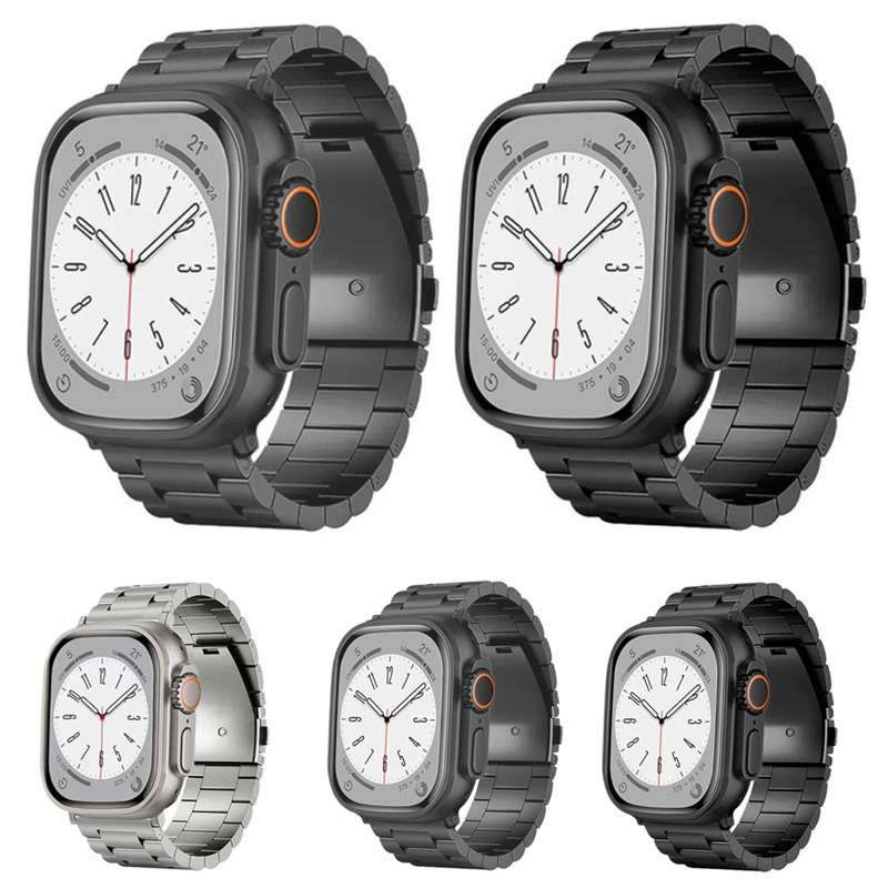 For Apple Watch Series 7 45mm 3-Bead Flat Buckle Titanium Alloy Watch Band(Silver)