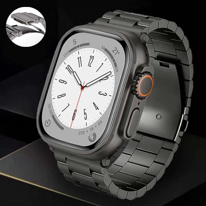 For Apple Watch Series 7 45mm 3-Bead Flat Buckle Titanium Alloy Watch Band(Silver)