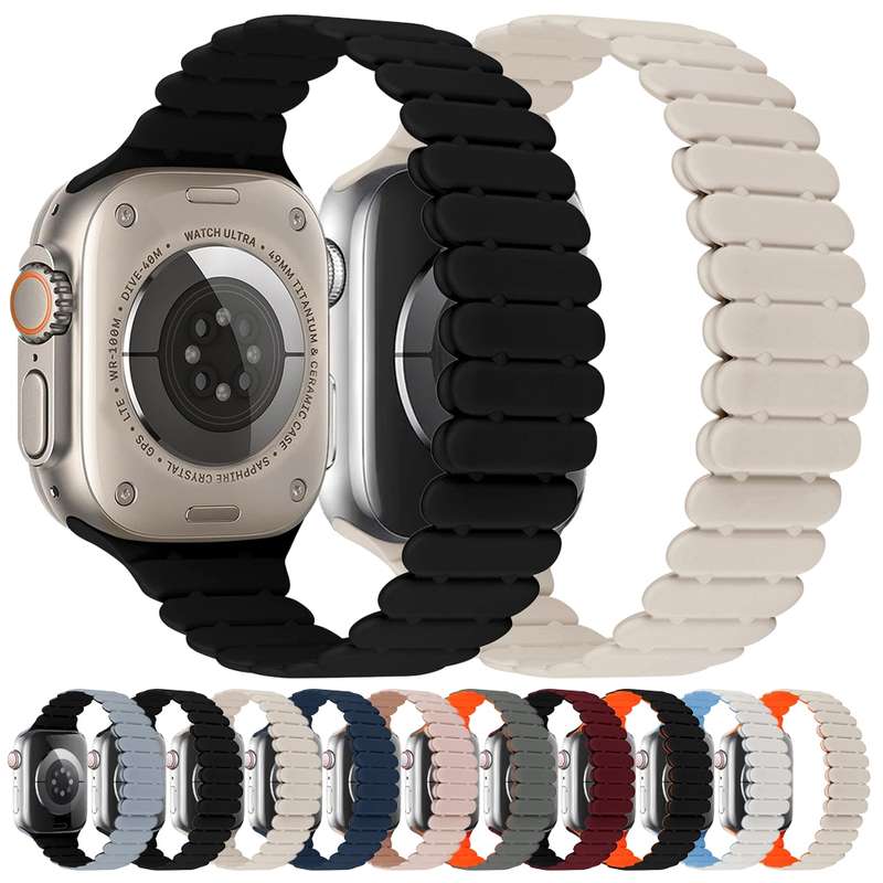 For Apple Watch Ultra 49mm Bamboo Magnetic Silicone Watch Band(Midnight Blue)