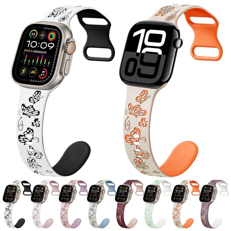For Apple Watch Series 4 40mm Colorful Butterfly Pattern 8-shaped Buckle Silicone Watch Band(Wh