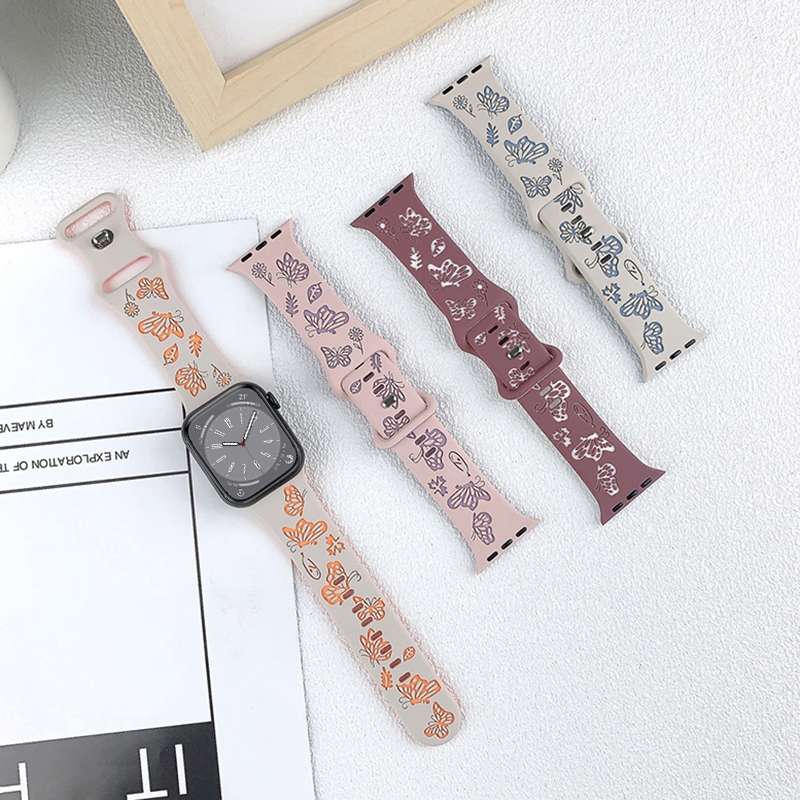 For Apple Watch Series 4 40mm Colorful Butterfly Pattern 8-shaped Buckle Silicone Watch Band(Wh