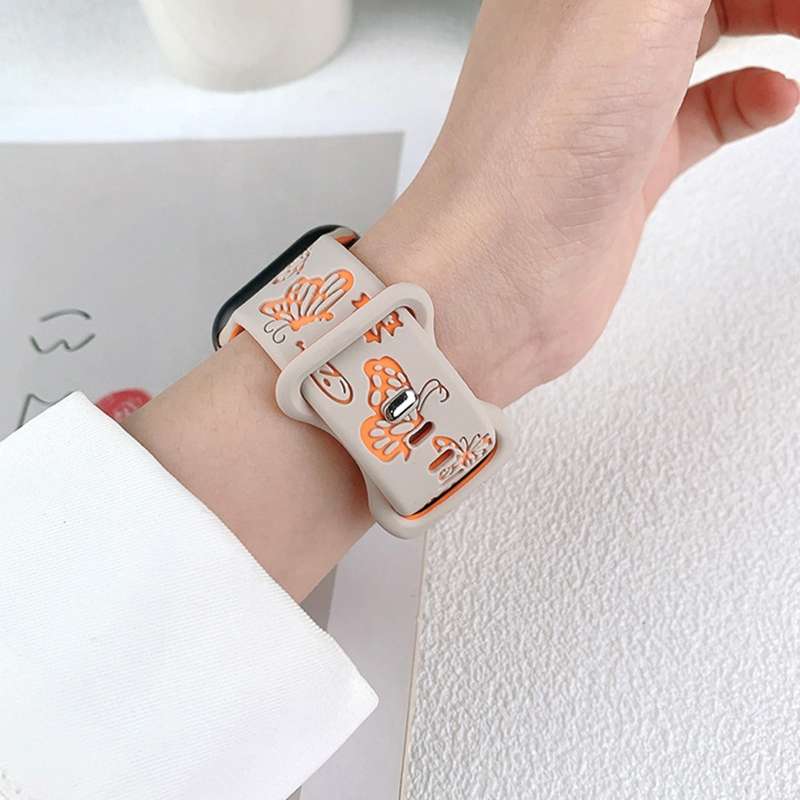 For Apple Watch Series 4 40mm Colorful Butterfly Pattern 8-shaped Buckle Silicone Watch Band(Wh