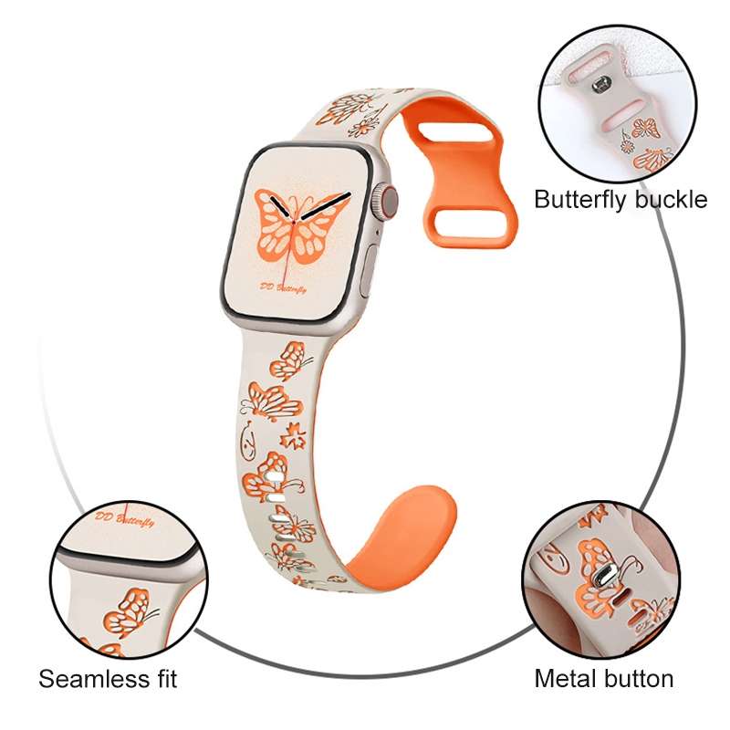 For Apple Watch Series 4 40mm Colorful Butterfly Pattern 8-shaped Buckle Silicone Watch Band(Wh
