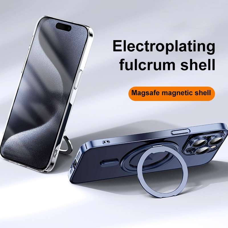 For iPhone 14 Plus Plating PC 360 Ring Holder Magsafe Phone Case(Transparent)